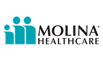 The logo for molina healthcare is a blue and black logo with two people standing next to each other.
