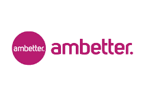 A pink and white logo for ambetter.