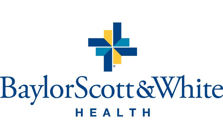 The logo for baylor scott & white health is a blue and yellow cross.