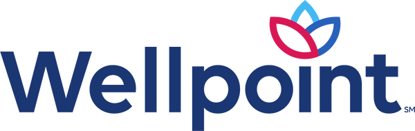 Wellpoint logo in navy blue text with a red and blue flower icon.