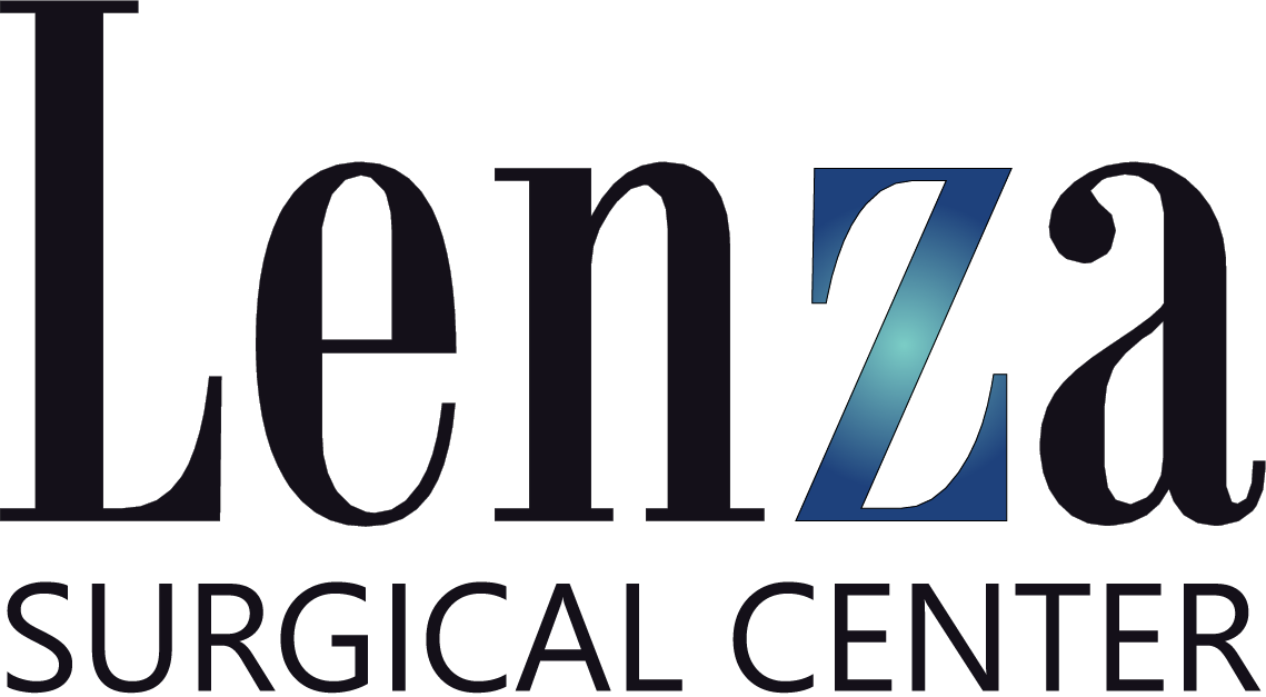 Lenza Surgical Center logo: Black text with a gradient blue 