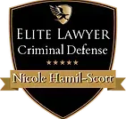Elite Lawyer Criminal Defense badge logo with gold banner reading Nicole Hamil-Scott