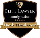 Elite Lawyer Immigration shield logo with gold banner reading “Nicole Hamil-Scott”
