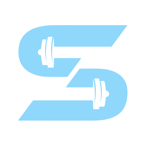 The letter s is surrounded by two dumbbells on a white background. Shredify logo