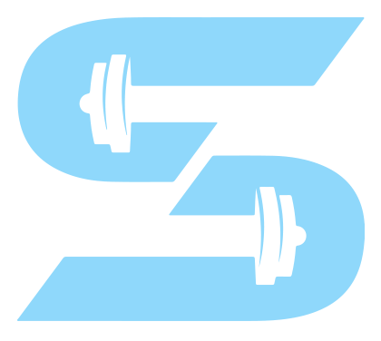 A blue letter s with two dumbbells inside of it. Shredify logo