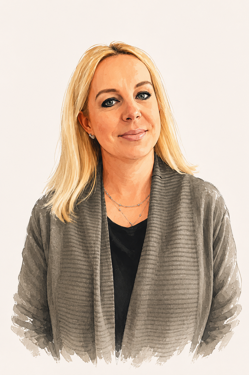 Porträt von Anja, Friseurin bei Gehners Friseure in Bielefeld-Heepen, mit langen blonden Haaren