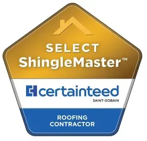 Gold Select ShingleMaster CertainTeed roofing contractor badge logo