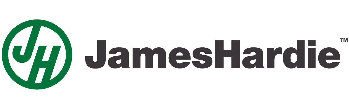 JamesHardie logo with green circular monogram and gray wordmark on white background