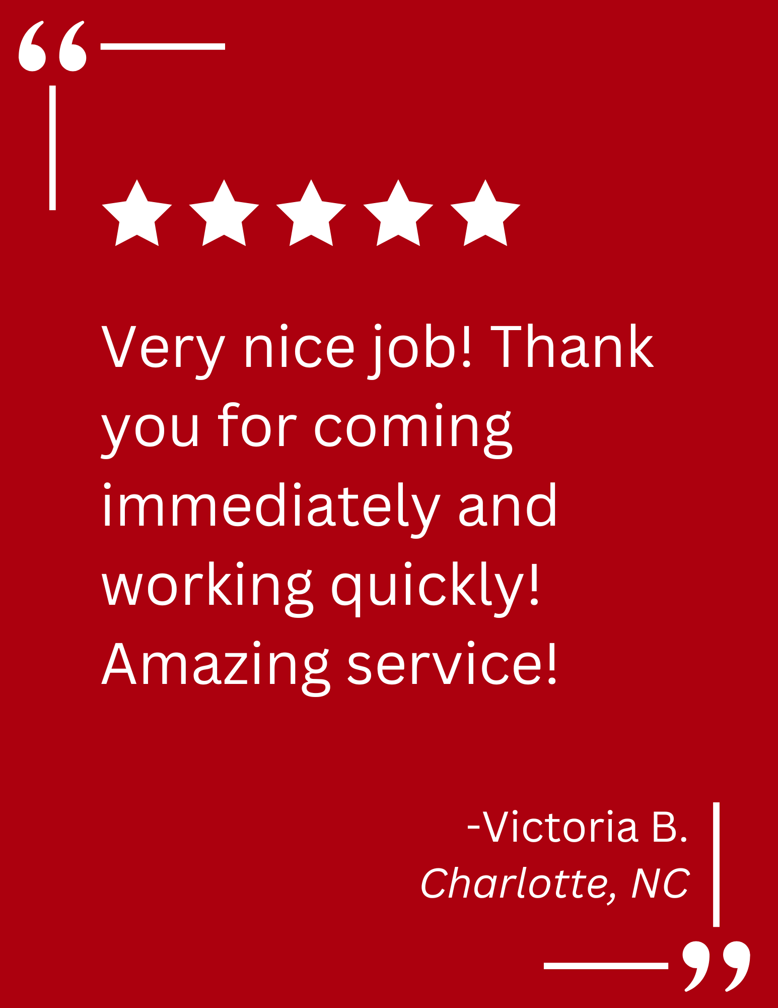 A client testimonial about locksmith services by A Devine Lock & Key in Charlotte, NC