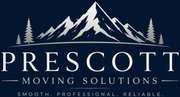 Prescott Moving Solutions logo with mountain and pine tree graphic on a dark blue background