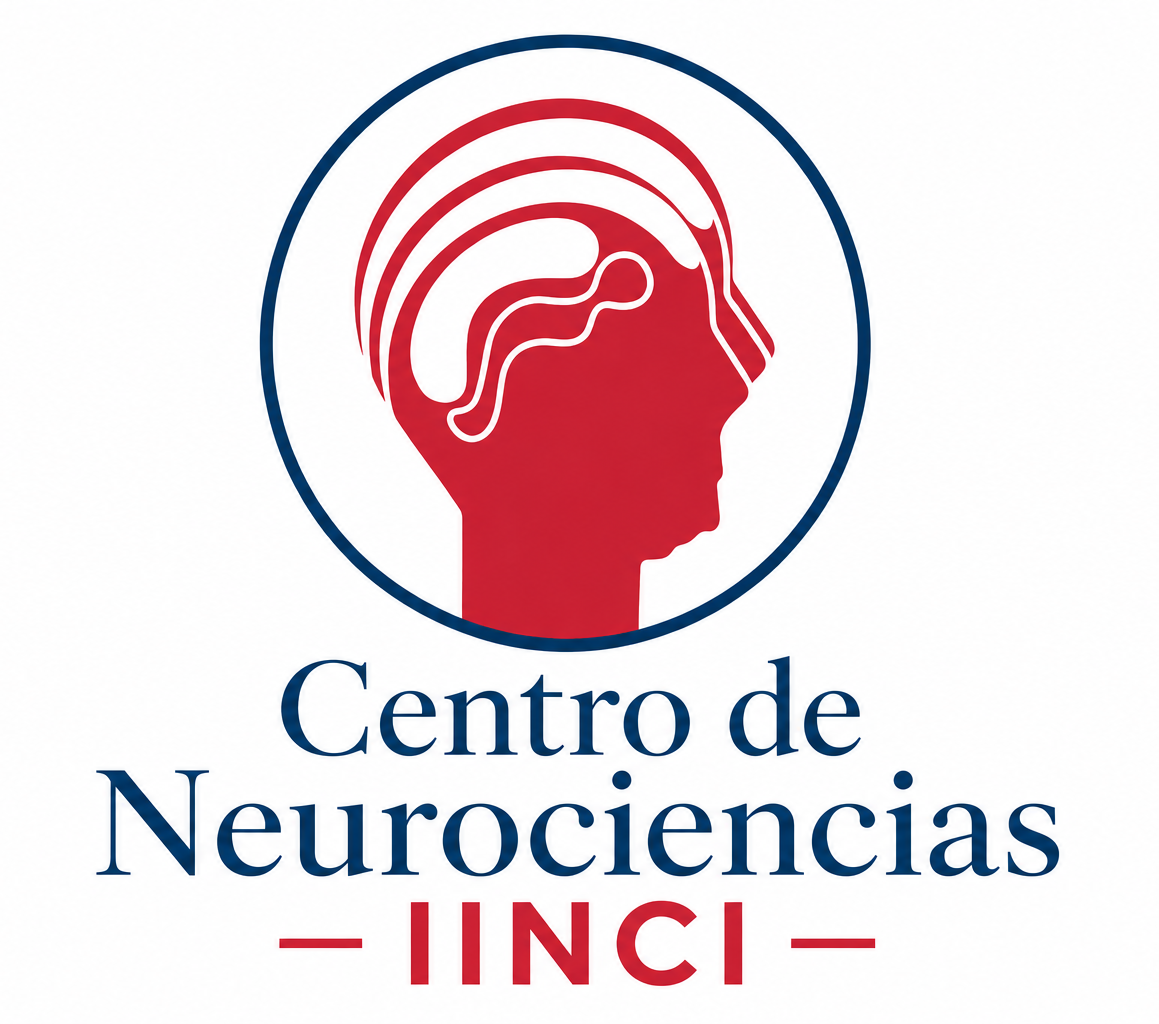 Logo del Centro de Neurociencias INCI, con silueta de cabeza roja y borde azul.