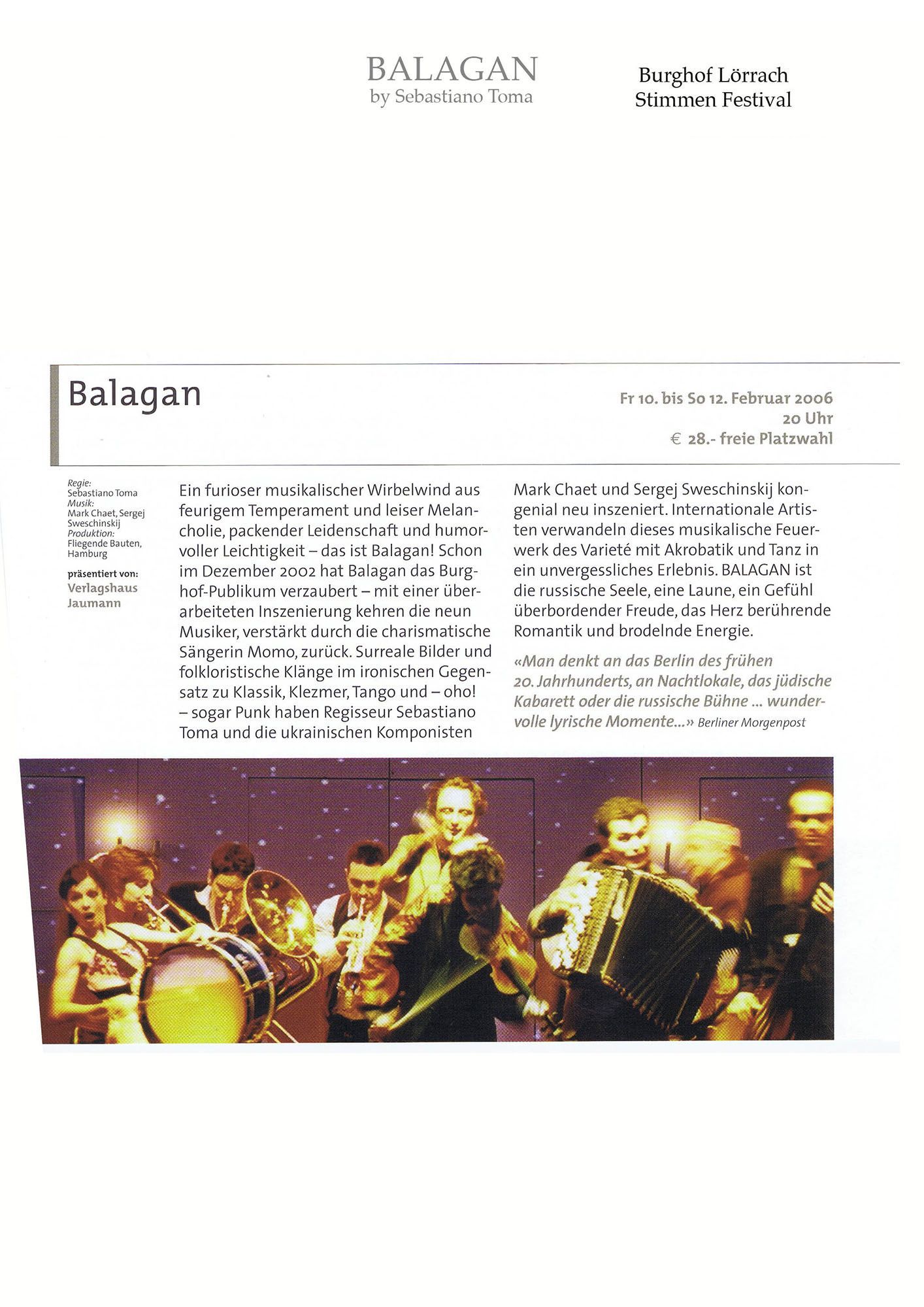 Sebastiano Toma, Balagan, Zeitgenössicher Zircus, Contemporary Circus