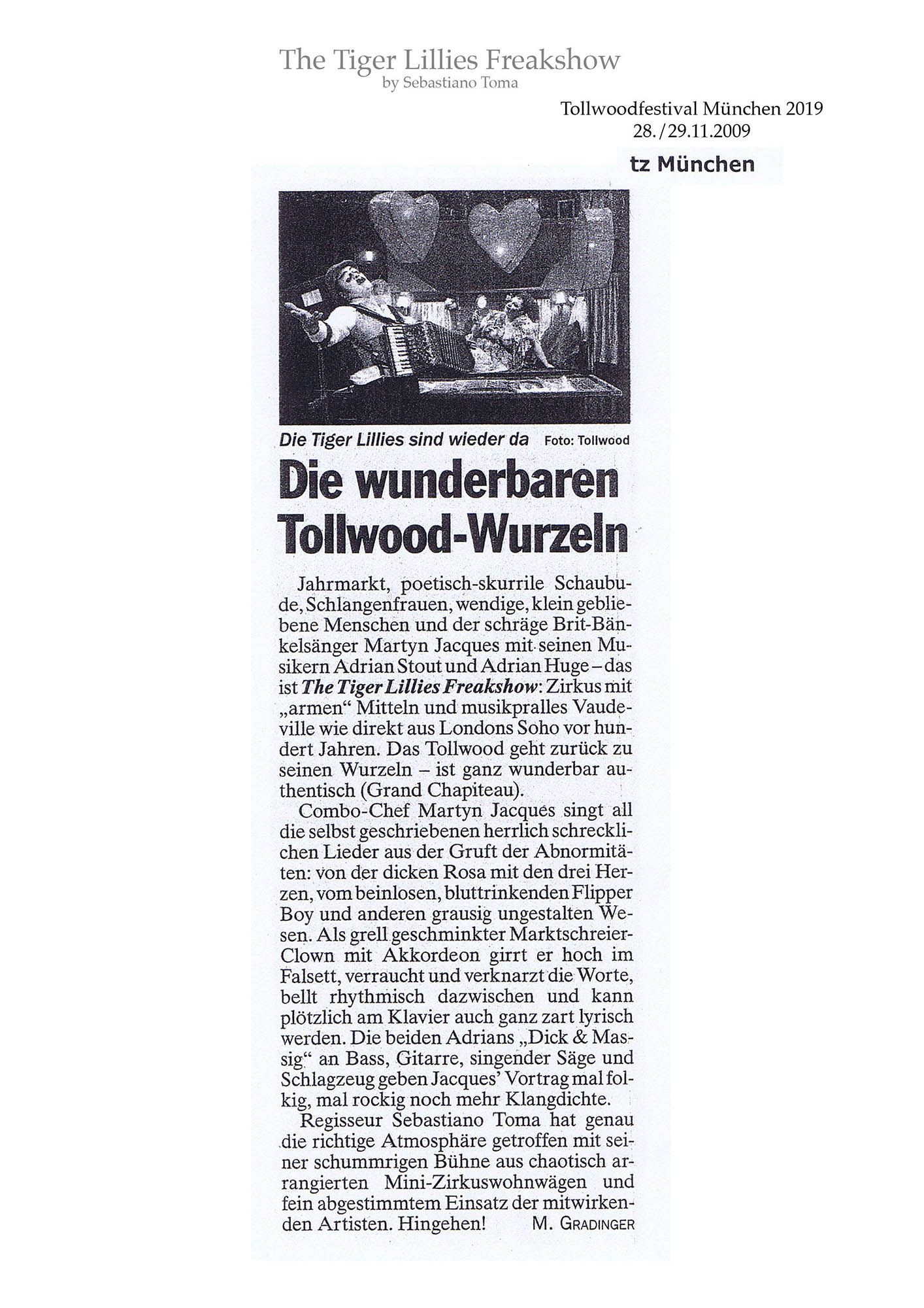 Sebastiano Toma, The Tiger Lillies Freakshow, Press review