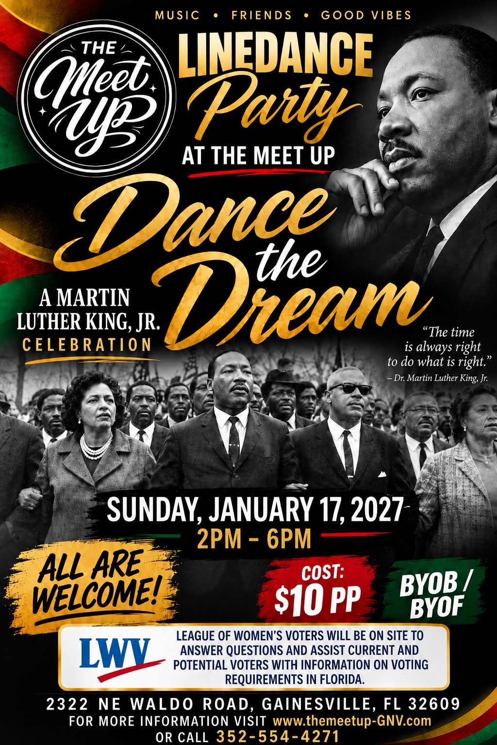 Martin Luther King Jr. celebration flyer with “Dance the Dream” event details, Jan. 17, 2027, Gainesville, FL