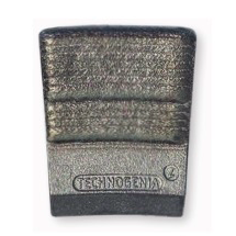 Metallic, rectangular TECHNOGENIA component; silver and black with horizontal striations.