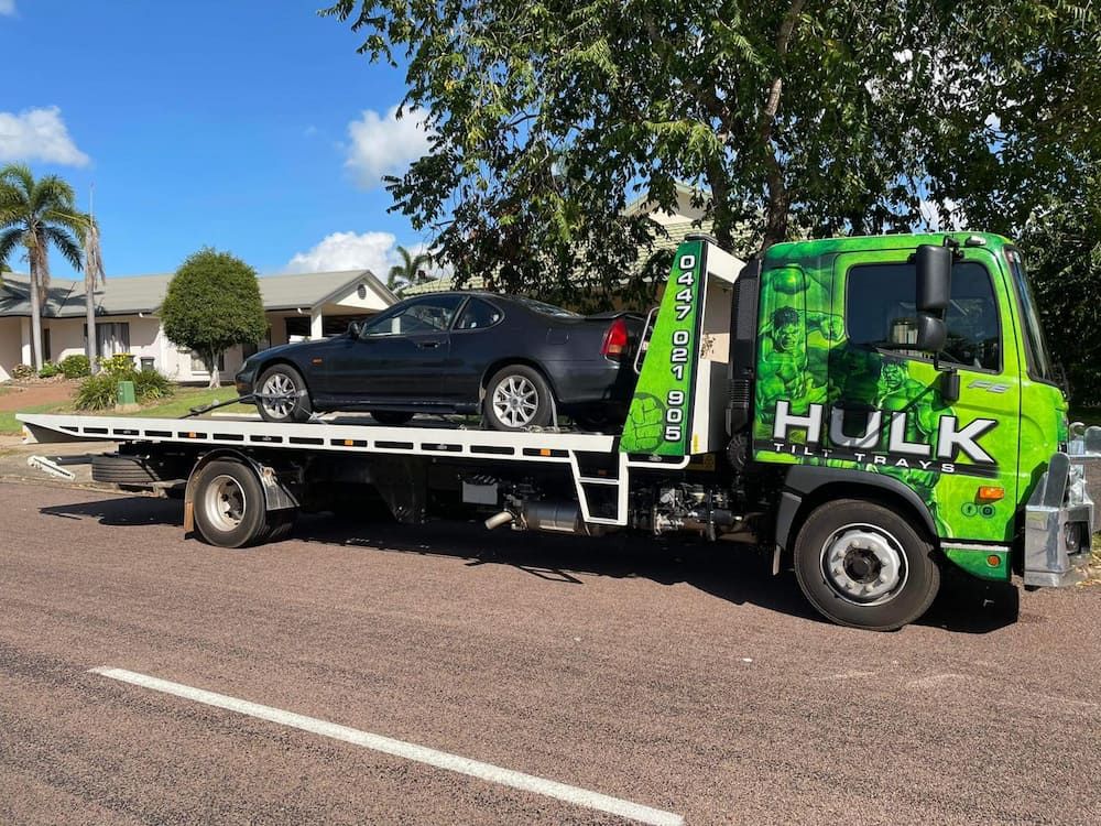 A Green Tow Truck with The Word Hulk on It — Hulk Tilt Trays In Humpty Doo, NT