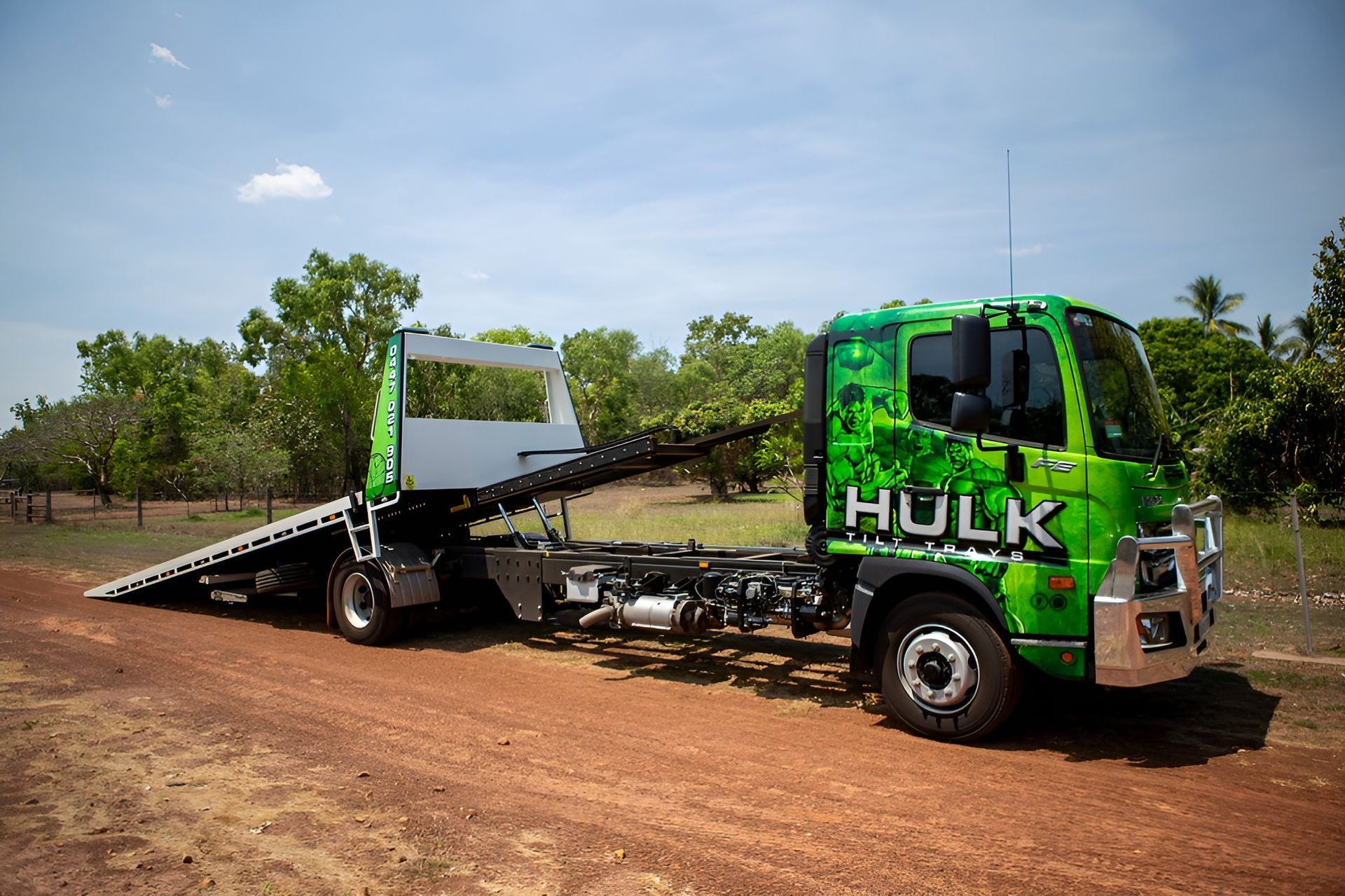 A Green Truck with The Word Hulk on It — Hulk Tilt Trays In Humpty Doo, NT
