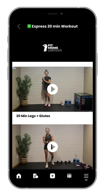 Mobile app interface showing a list of recipes with photos, titles, and nutritional information.