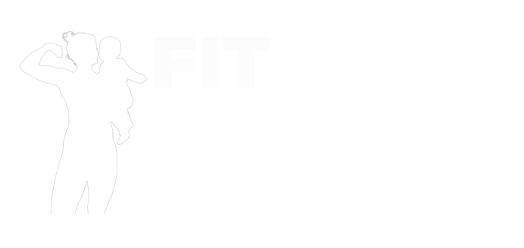 A white line-art logo featuring a person holding a small child, followed by the text