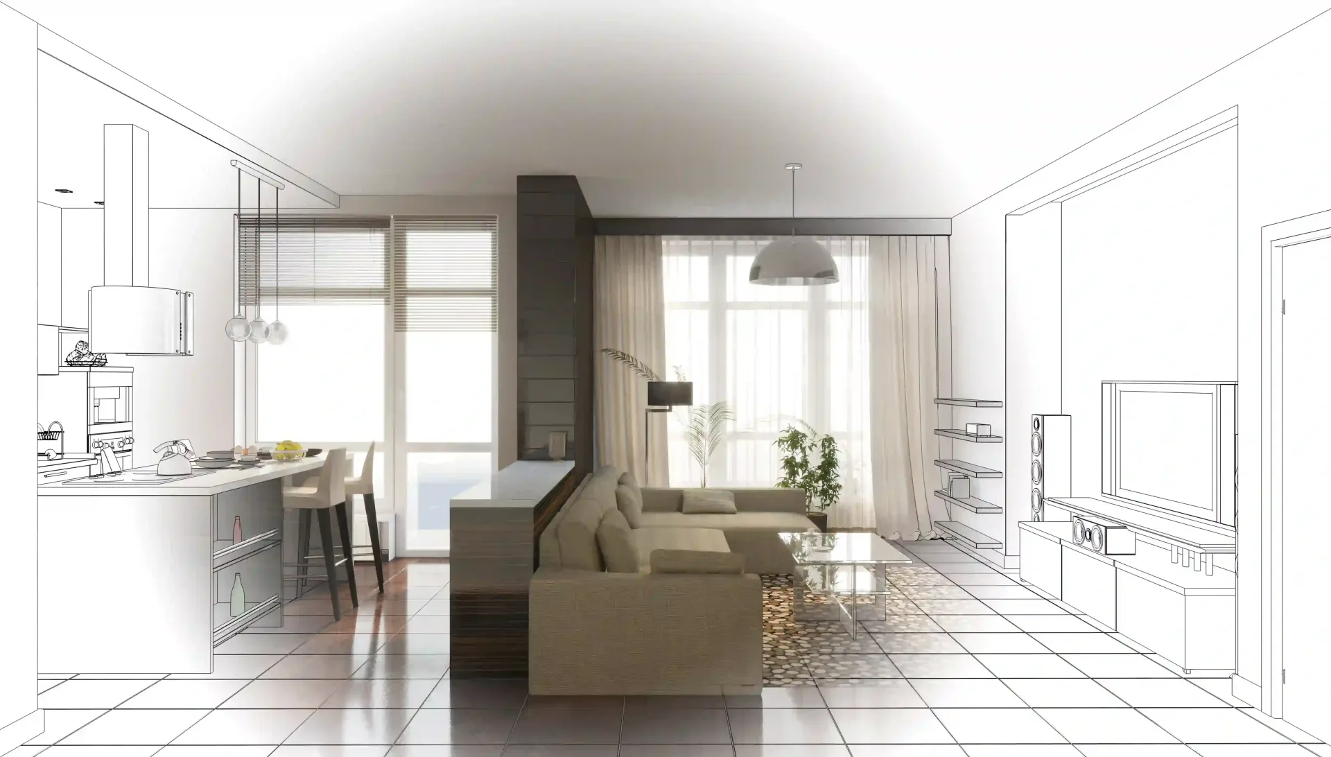 a half-rendered image of 3d visualizing technology