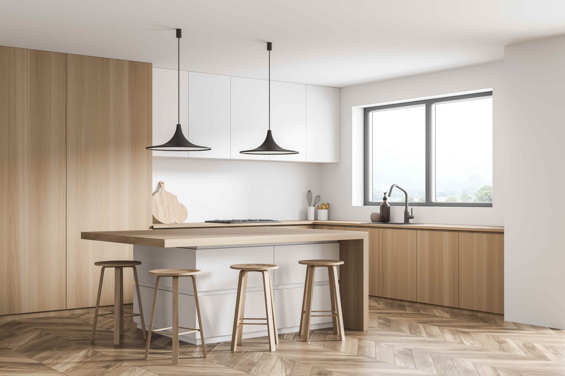 A picture of two-tone cabinets in a kitchen