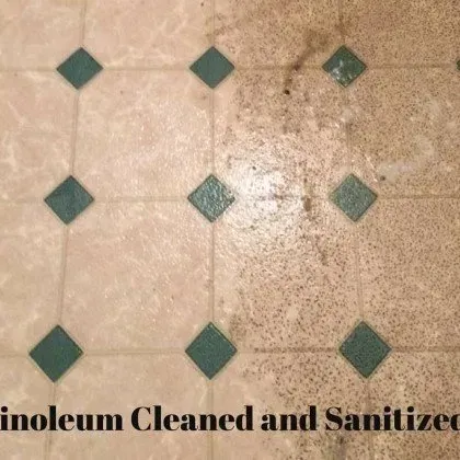 A picture of a tile floor that has been cleaned and sanitized