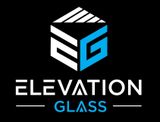 Elevation Glass logo with black, white, and blue geometric cube icon on a black background.