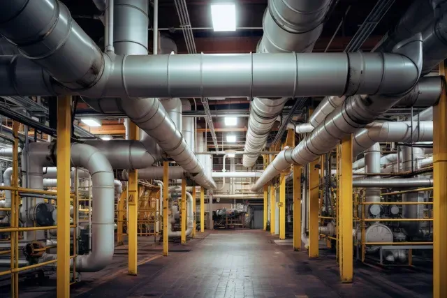 A factory filled with lots of pipes and tubes.
