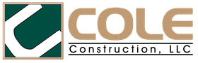Cole Construction, LLC logo with green and white icon and tan text on a white background
