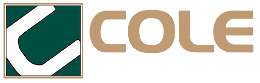 COLE logo with a white stylized C in a green square and tan text on a white background