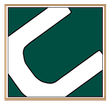 White paperclip icon on a dark green square with a tan border