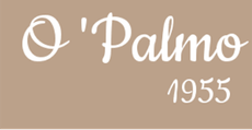 Scritta bianca “O'Palmo 1955” su sfondo beige.