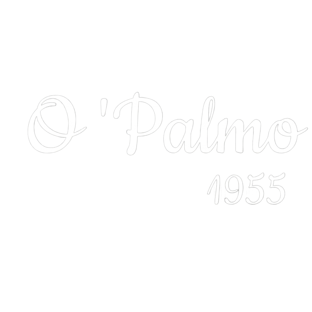 Logo in corsivo bianco con la scritta “Palmio 1935” su sfondo bianco uniforme.