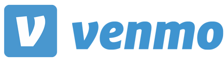 The logo for venmo is blue and white and looks like a check mark.