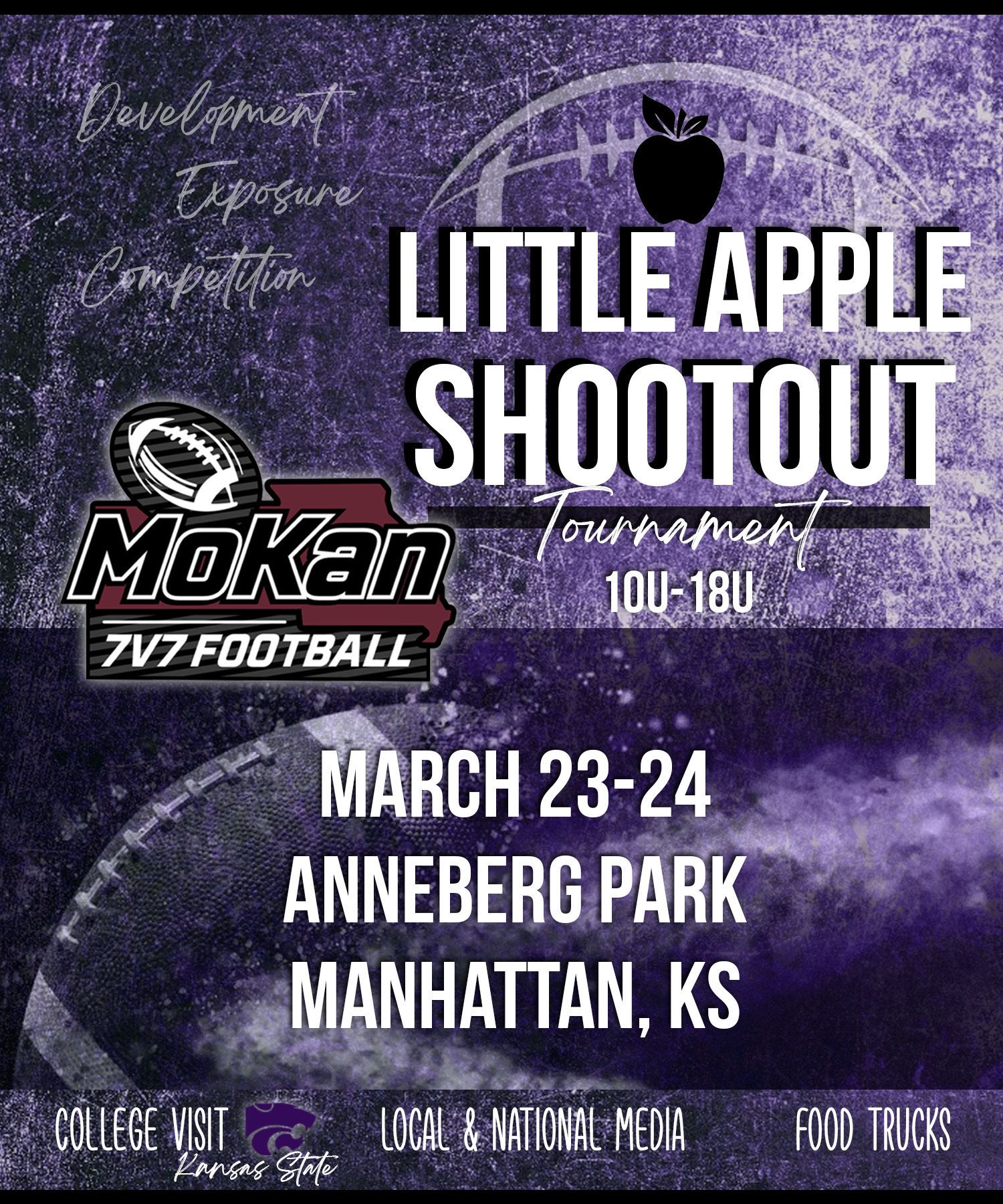 A poster for a little apple shootout football tournament.