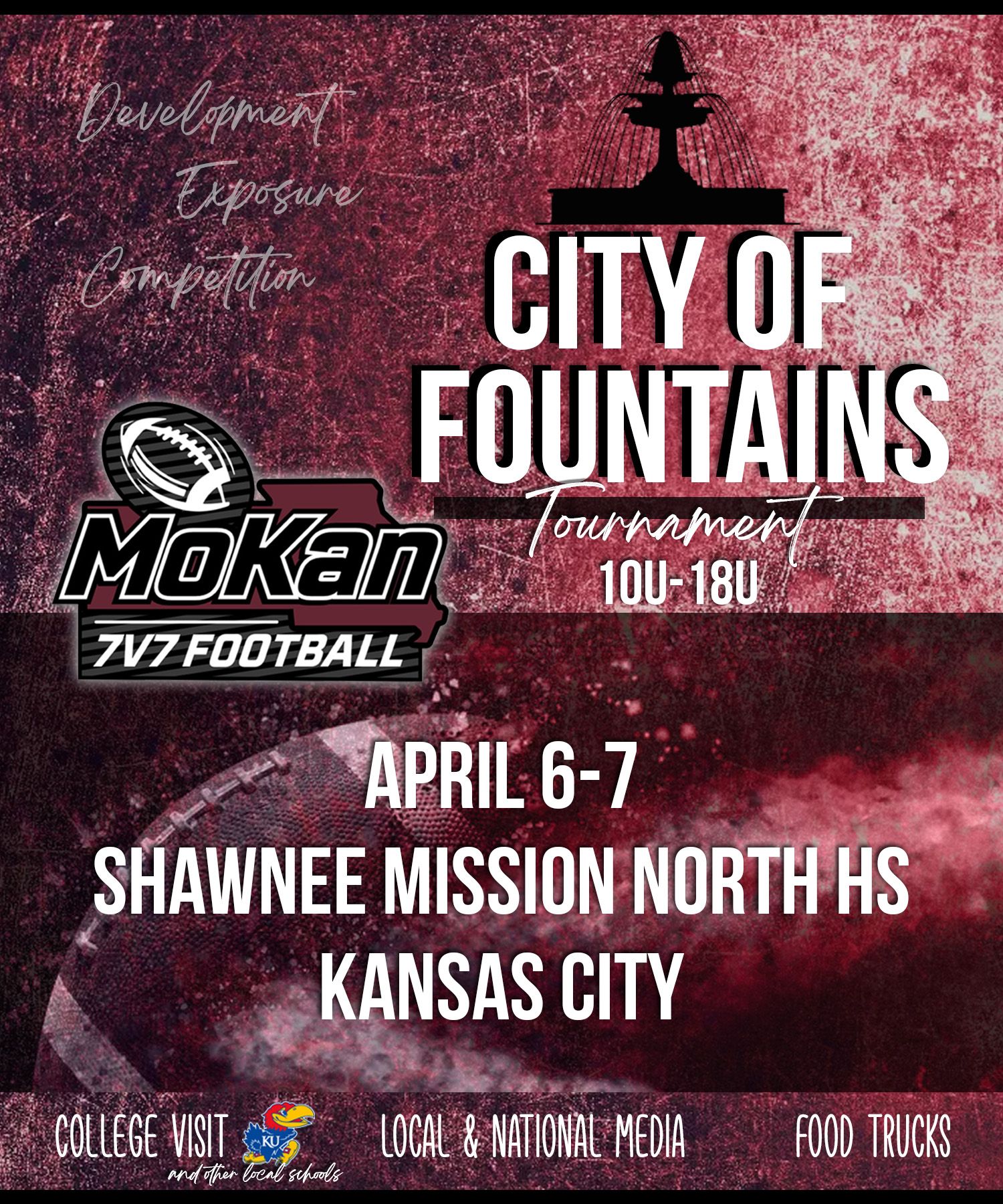 A poster for the city of fountains 7v7 football tournament.