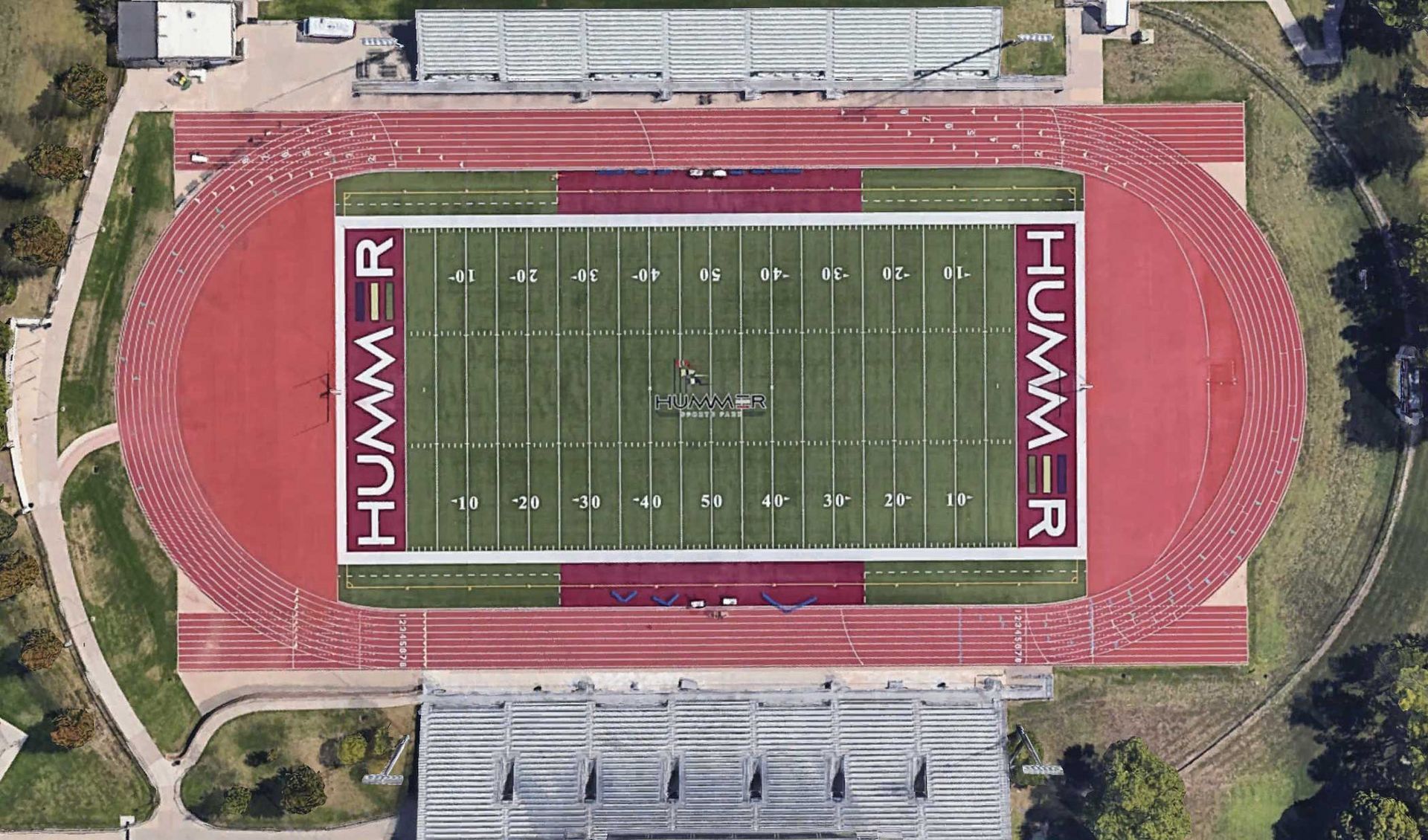 An aerial view of a hummer football field