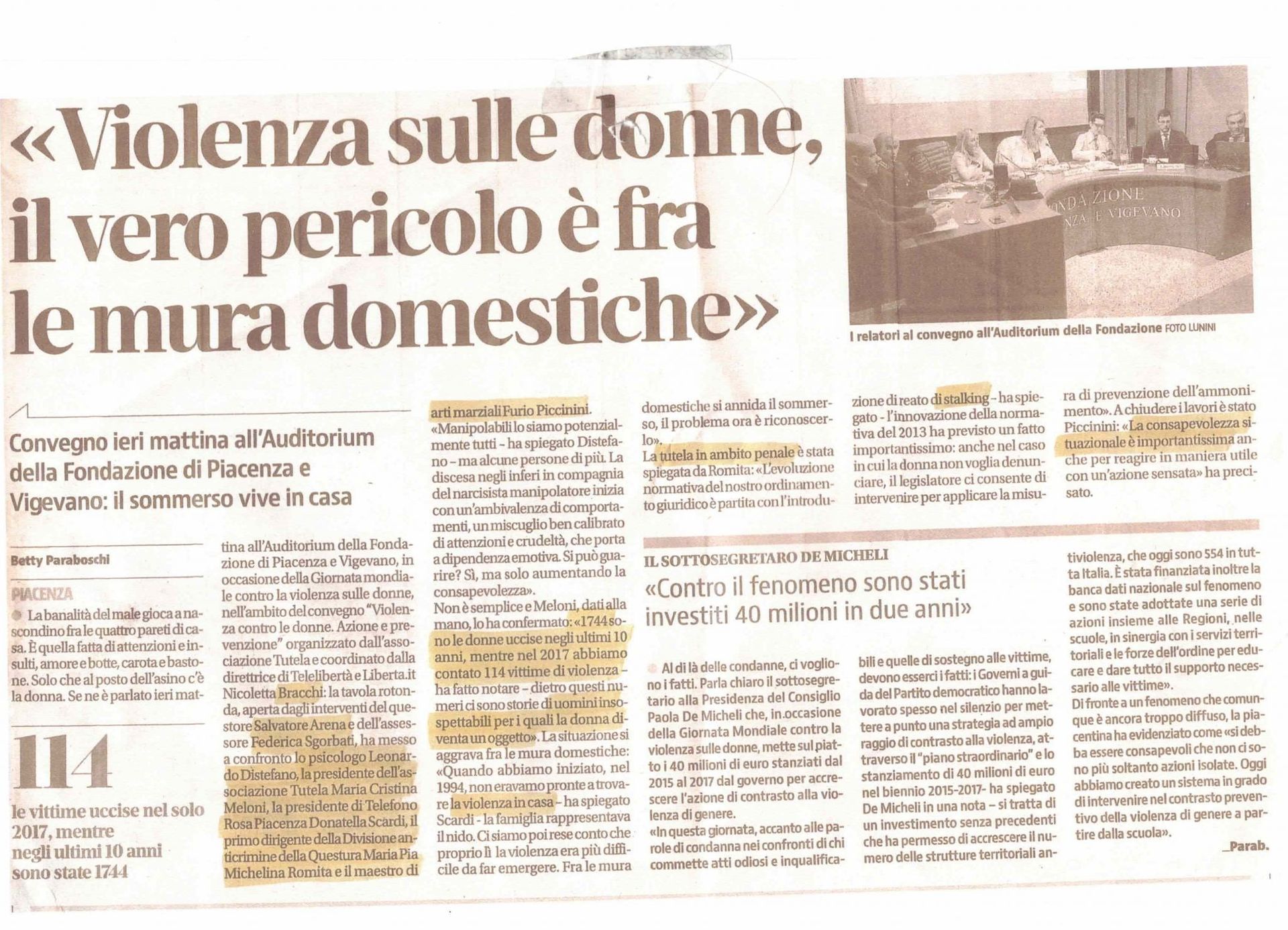 Ritaglio di giornale con il titolo