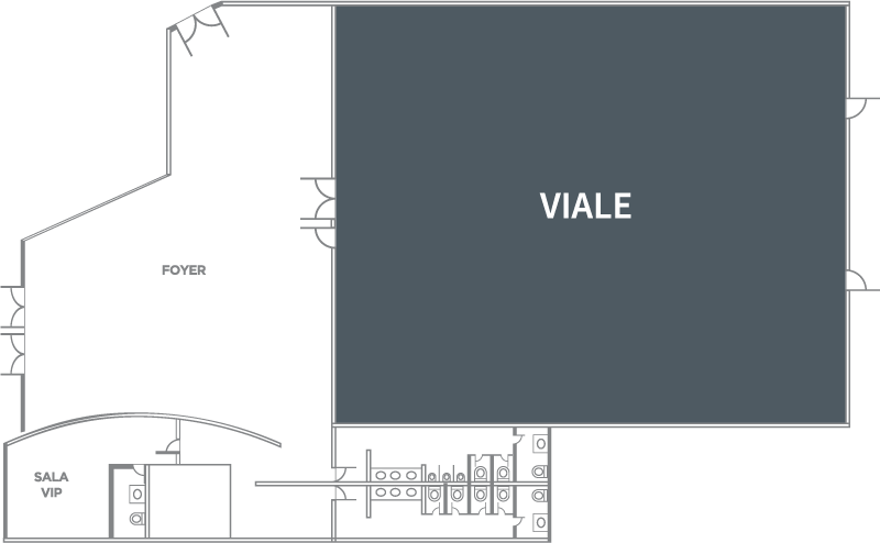 Planta baixa de um edifício com foyer, sala VIP e uma grande área denominada