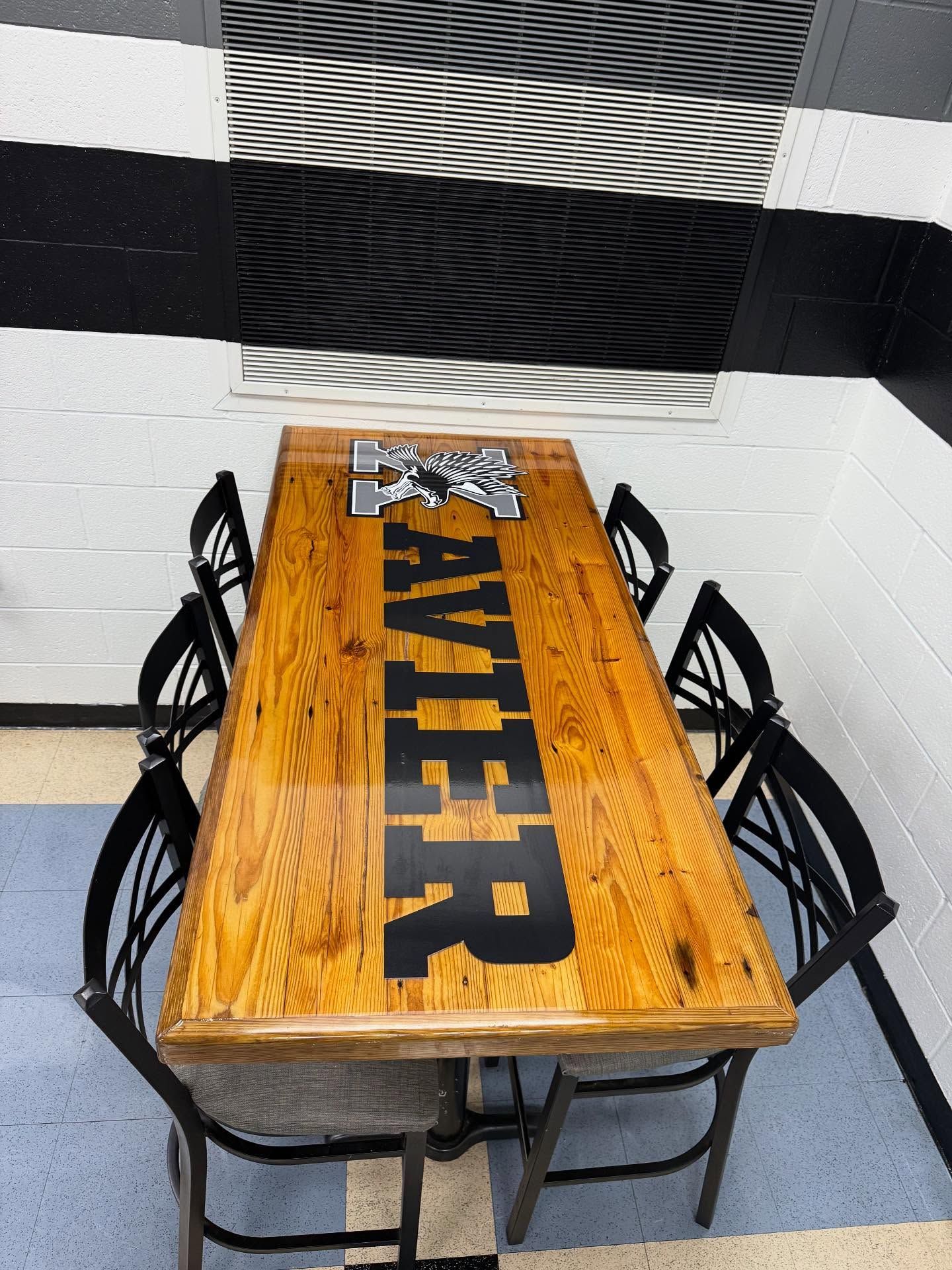 Wooden table with black 