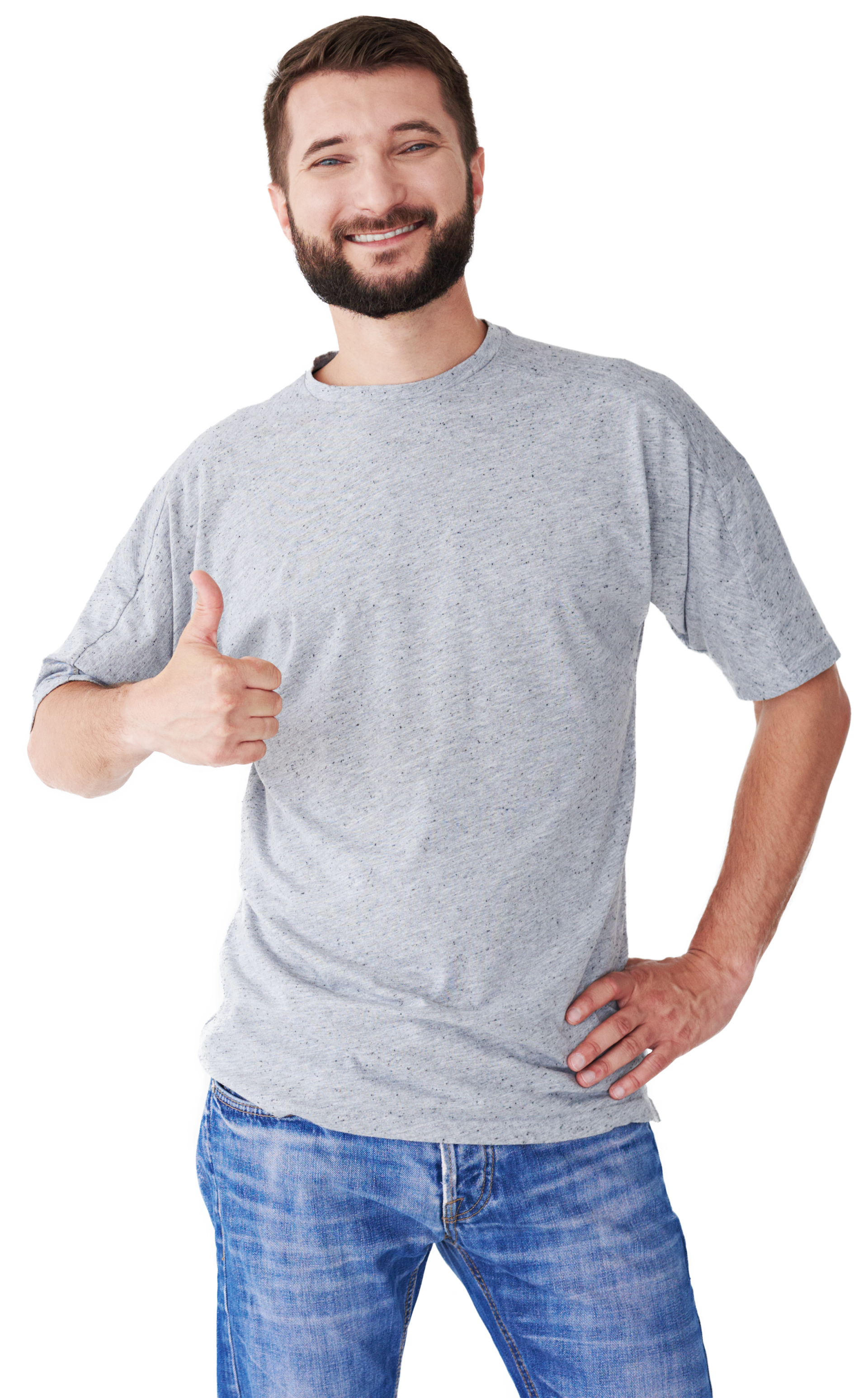 Un homme avec une barbe fait un signe du pouce levé
