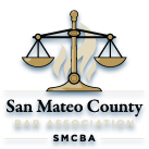 The logo for san mateo county bar association is a scale of justice.