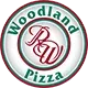 Logo de Woodland Pizza : Cercle avec le texte « Woodland Pizza » autour d’un motif avec les initiales « RW » entrelacées.