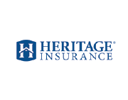 Heritage Insurance logo with blue house icon and text on white background