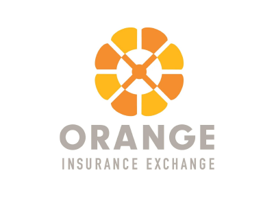 Orange Insurance Exchange logo with orange flower icon and gray text on white background