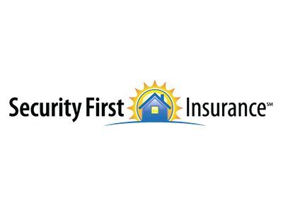 Security First Insurance logo with a sun and house icon on a white background