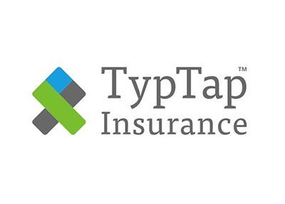 TypTap Insurance logo with blue, green, and gray geometric icon and gray text