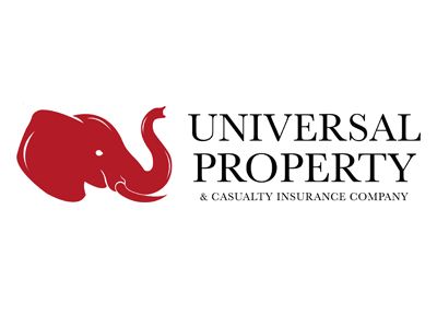 Universal Property & Casualty Insurance Company logo with red elephant icon and black text