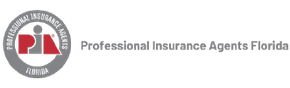 Professional Insurance Agents Florida logo with red and gray circular emblem on white background
