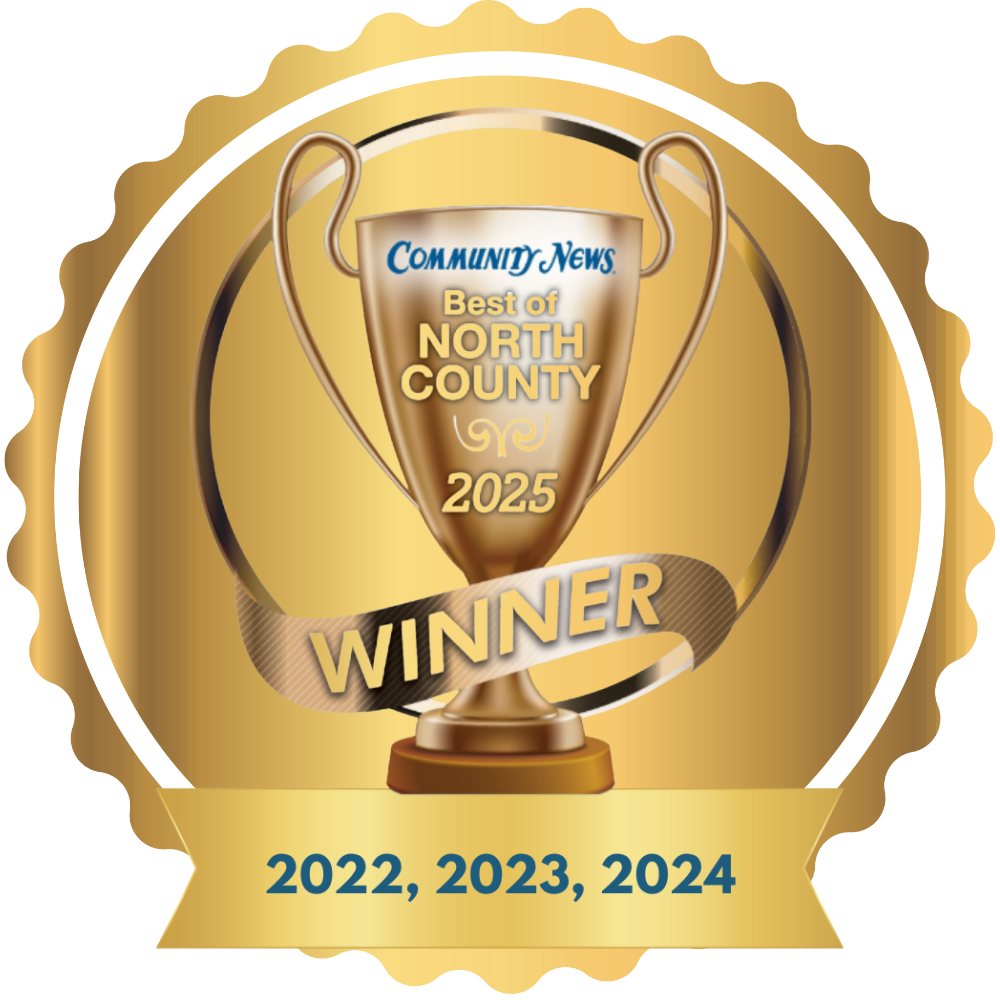 Gold award badge reading “Community News Best of North County 2025 WINNER” with “2022, 2023, 2024” below